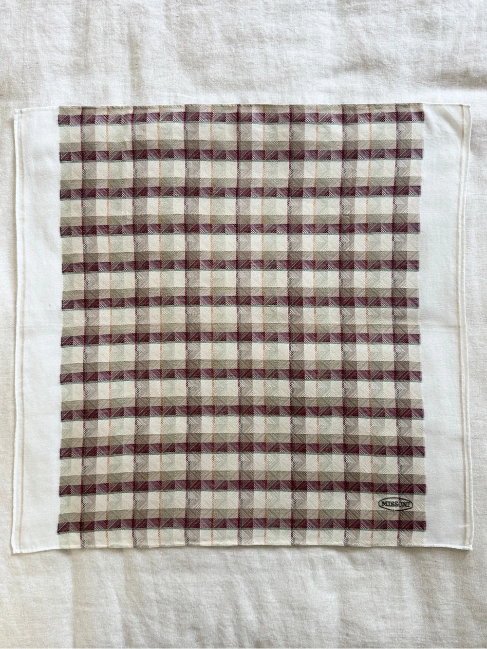 Vintage Missoni Textured Plaid Cotton Bandana Scarf Made in Japan Unisex